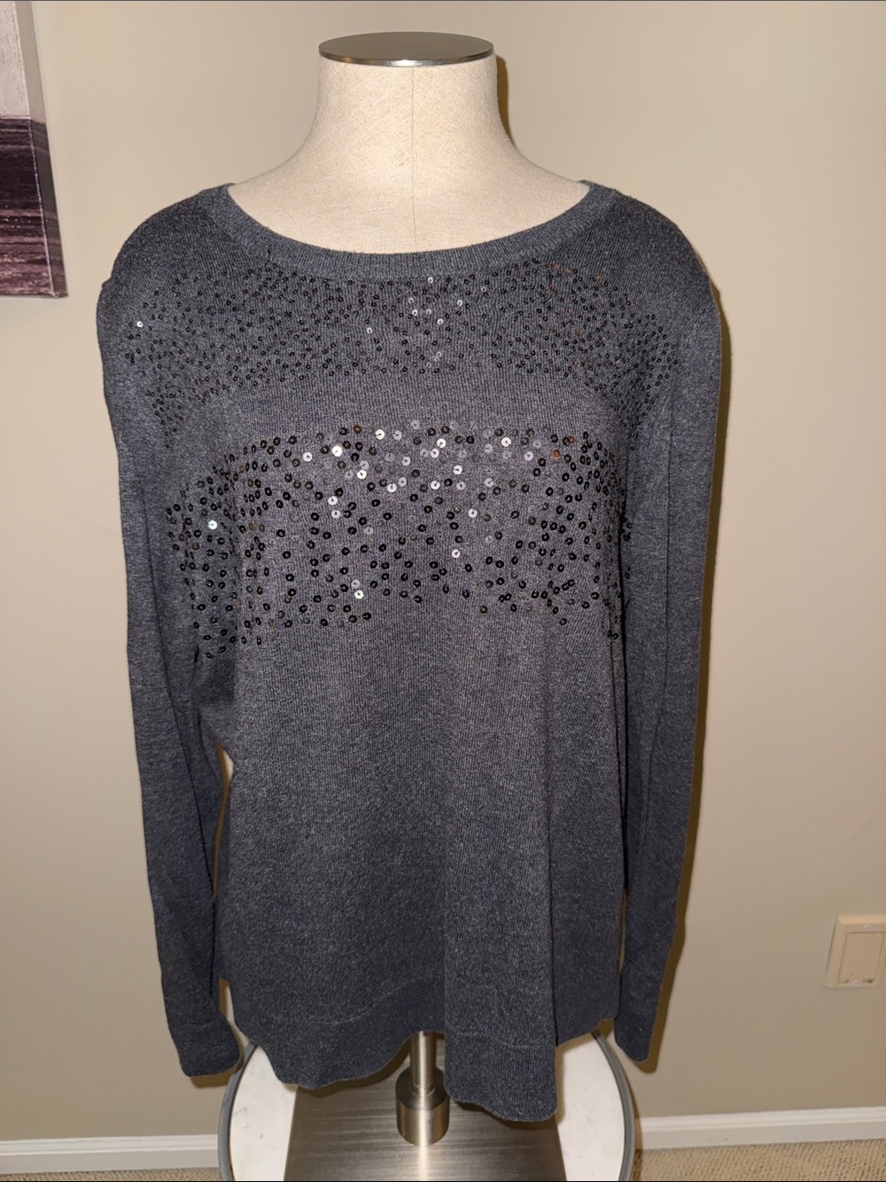 Banana Republic Charcoal Gray Sequin Knit Pullover
